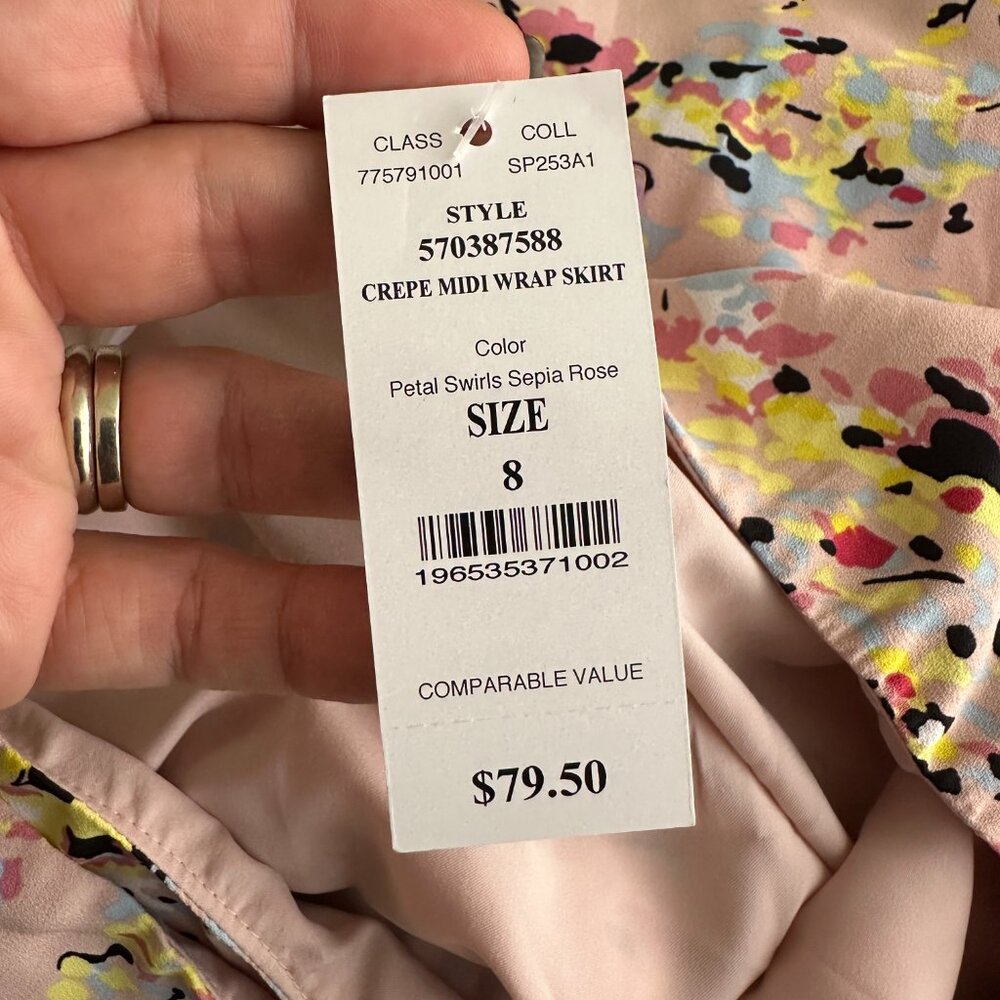 NWT White House Black Market Crepe Midi Wrap Skirt Swirl Sepia Rose 8 - Picture 5 of 8